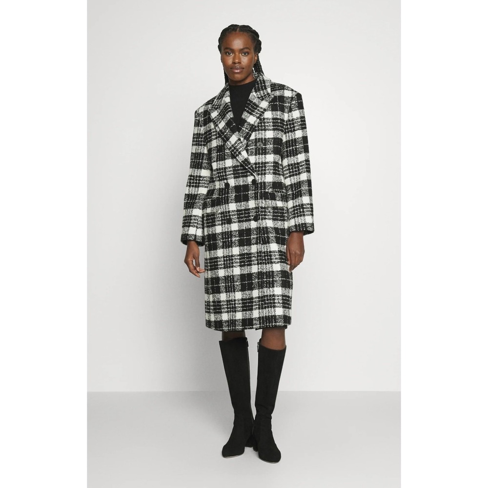 HUGO Boss‎ Mianero Black White Check Coat Double Breasted Size 12 NEW